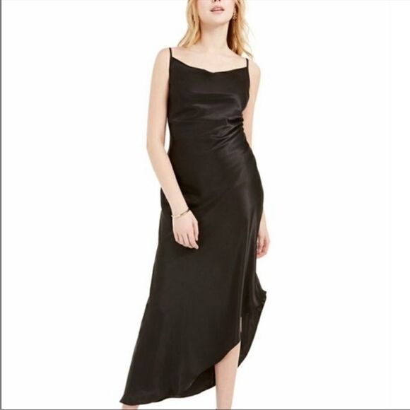 NWOT Bebe Black Satin Cowl Neck Maxi Midi Asymmetrical Dinner,Engagement… - Picture 8 of 10